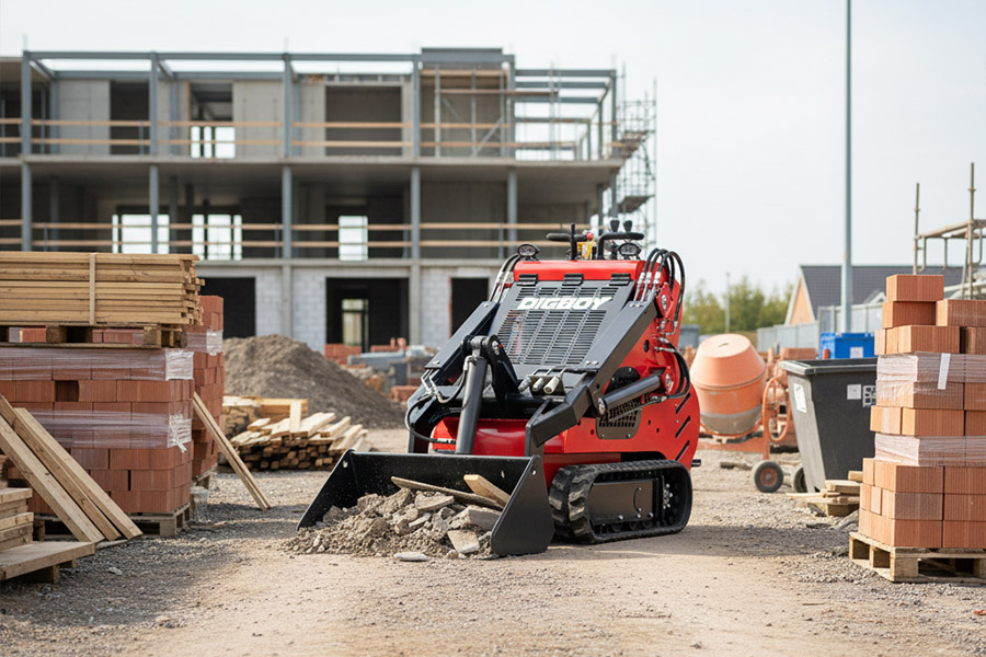 A DIG-BOY mini excavator used as compact construction equipment on a job site