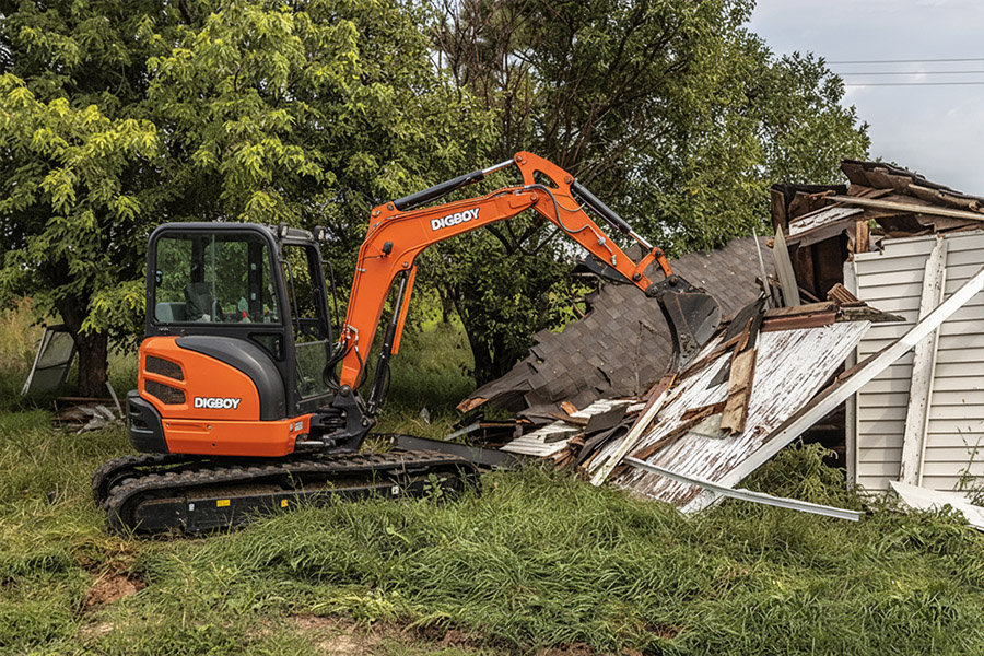 A DIG-BOY mini track loader used as emergency rescue equipment in a disaster scenario